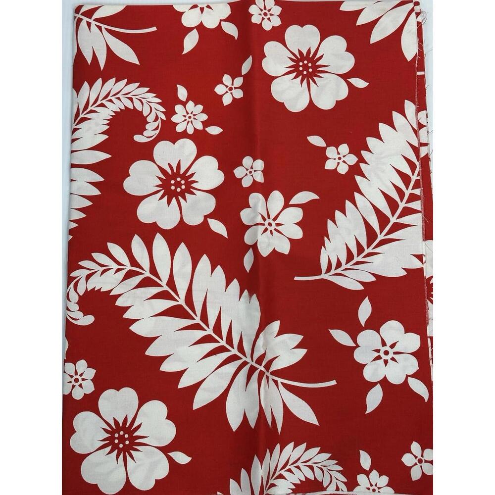 Vintage Concord Fabrics Inc USA Material 65”X45” Red Background White Flower NEW